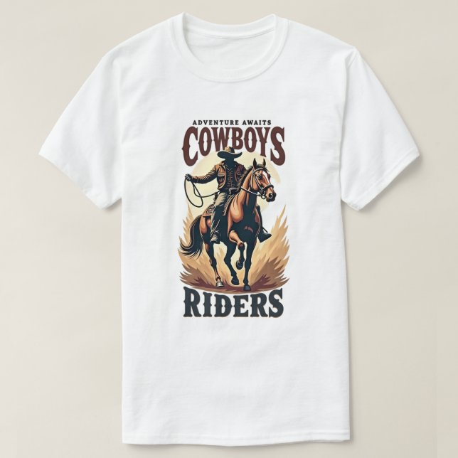 "Adventure Await : T-shirt Cowboys & Riders" (Design devant)