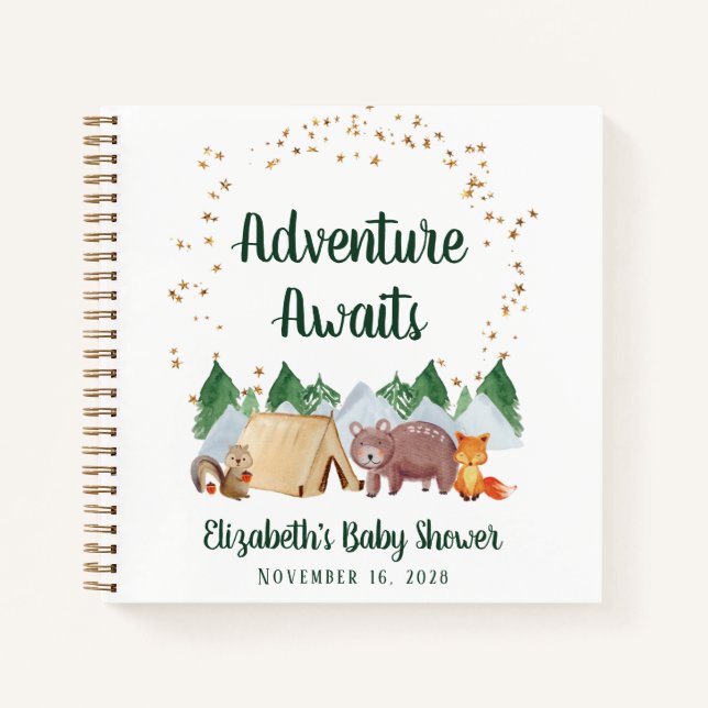 Adventure Await Woodland Baby shower Livre d'or (Devant)