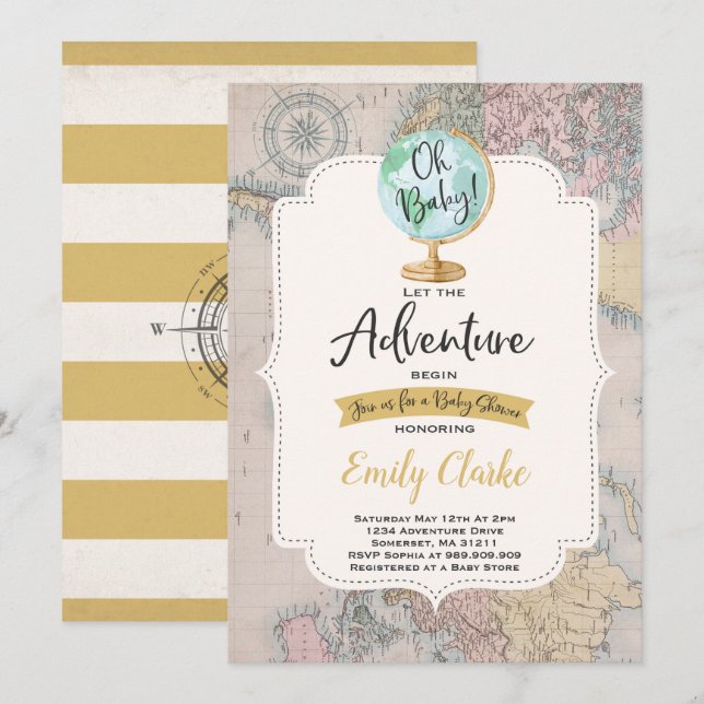 Adventure commence l'Baby shower Invitation Carte  (Devant / Derrière)