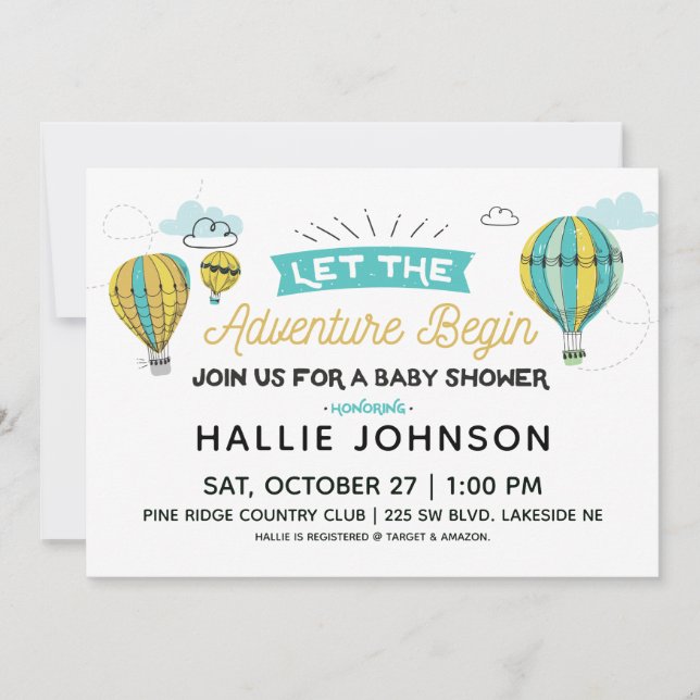 Adventure Hot Air Balloon Douche Invitation (Devant)