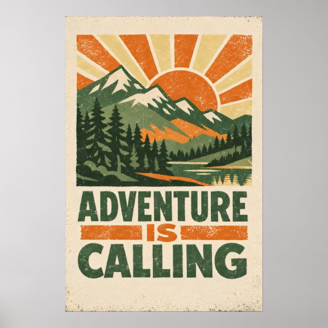 Adventure Is Calling — Vintage Mountain Poster (Devant)