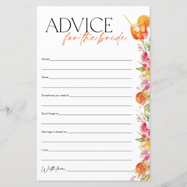 Advice for the Bride Spritz Bridal Shower Game (Devant)