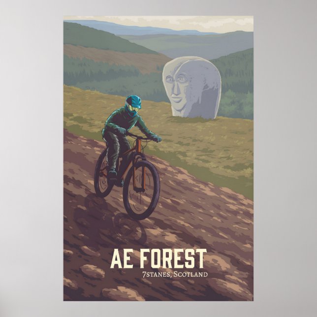 Ae Forest Mountain Biking Travel Poster (Devant)