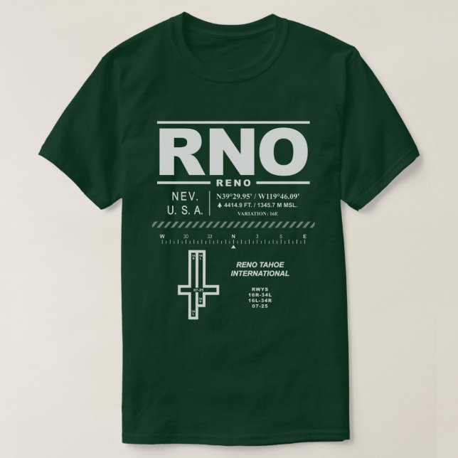 Aéroport international Reno Tahoe RNO T-Shirt (Design devant)