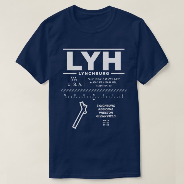 Aéroport régional de Lynchburg LYH T-Shirt (Design devant)