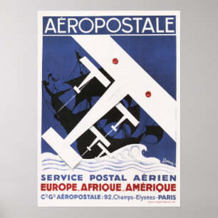 AÉROPOSTALE Poster Vieux avion Poster Art Déco