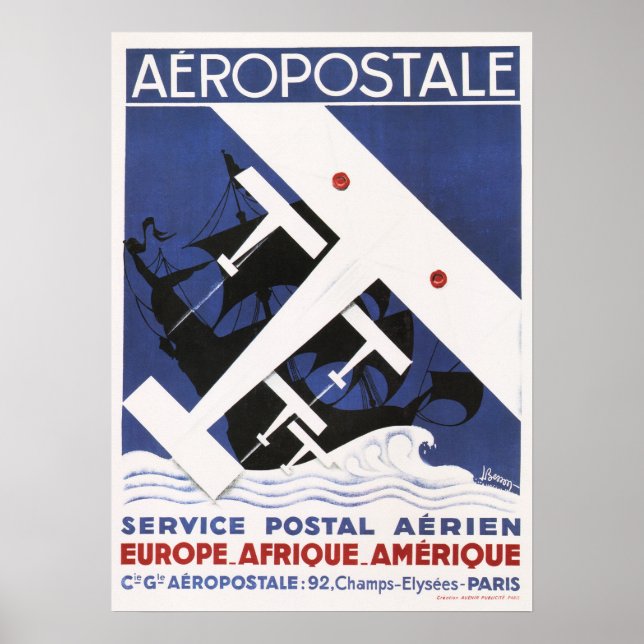 AÉROPOSTALE Poster Vieux avion Poster Art Déco (Devant)