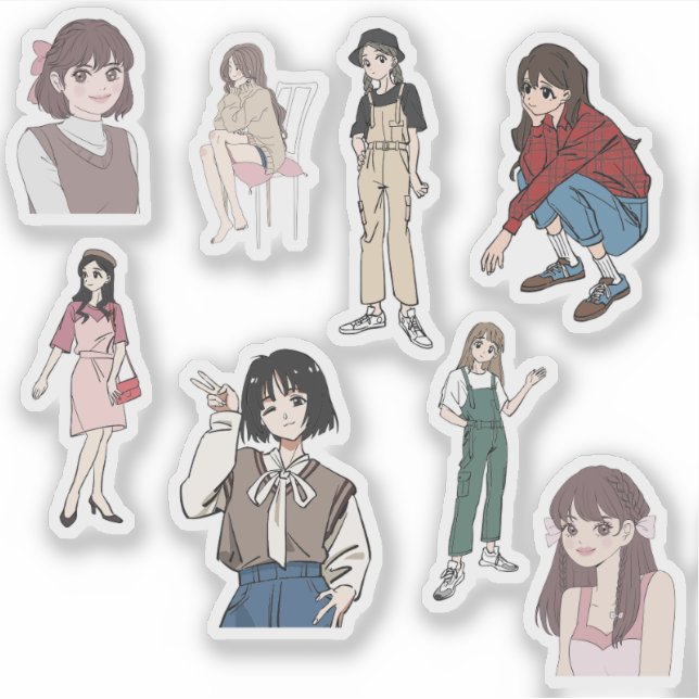 Aesthetic Anime Girl Outfit Vinyl Sticker Set (Devant)