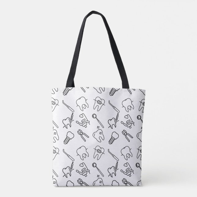 Aesthetic Minimalist Dental Icons Pattern Tote Bag (Dos)