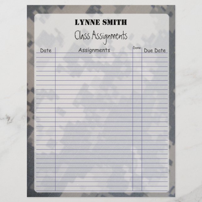 Affectations de classe Camoflauge ACU (Devant)