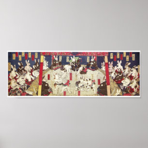 Affiche 兎 の 撲 相, 芳 lapins de Sumo, Yoshifuji, Ukiyo-e, 藤