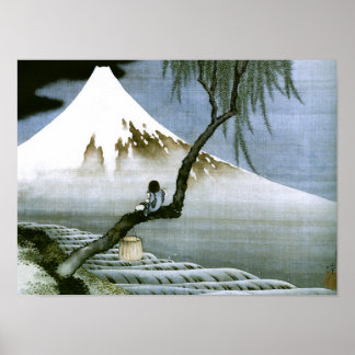 Affiche 北 斎 Boy & Mt Fuji Art