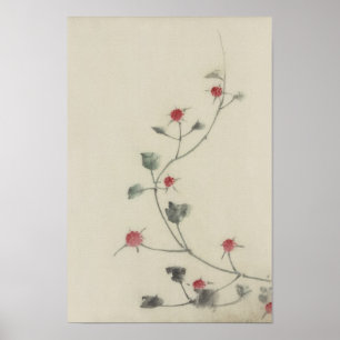 Affiche 北 斎 fleurs rouges sur la vigne Hokusai