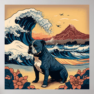 AFFICHE 日本の伝統的なヴィンテージデザインを使用したアート作品 フレンチブルドッグ犬