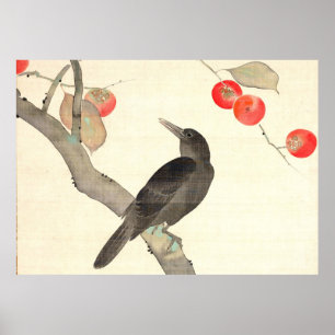 Affiche 柿 に 烏, 抱 Persimmon et Crow, Hōitsu