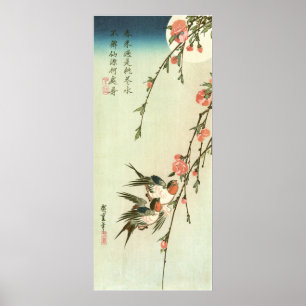 Affiche 桃 の 花 に 燕, 広 重 Pêche Fleur et hirondelle, Hiroshig