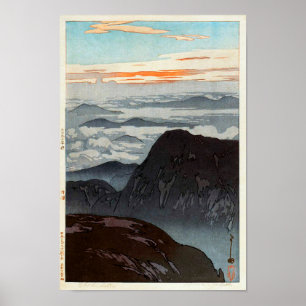 Affiche 烏 帽 子 の 旭, Mont Eboshi, Hiroshi Yoshida, Bois