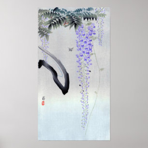 Affiche 藤 の 花, 邨 Flower Wisteria, Ohara Koson, Bois