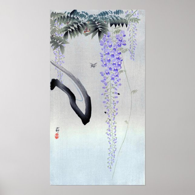 Affiche 藤 の 花, 邨 Flower Wisteria, Ohara Koson, Bois (Devant)