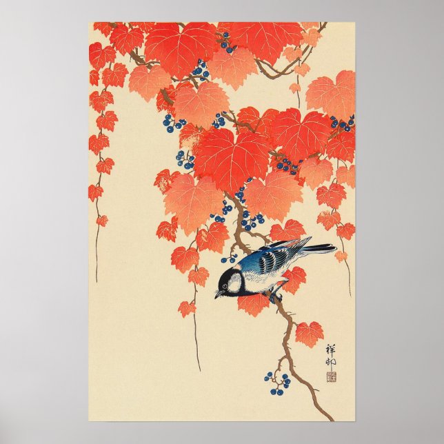 Affiche 赤 い 蔦 鳥, 古 邨 Oiseau sur Red Ivy, Koson, Ukiyo-e (Devant)