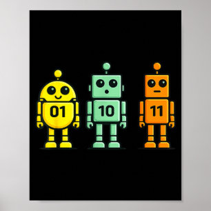 Affiche 01 10 11 robot drôle code binaire robots 01 10 11