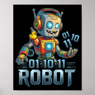 Affiche 01 10 11 robot drôle pour hommes femmes enfants
