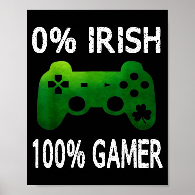 Affiche 0% Irish 100% Gamer Funny St Patricks Day Video Ga (Devant)