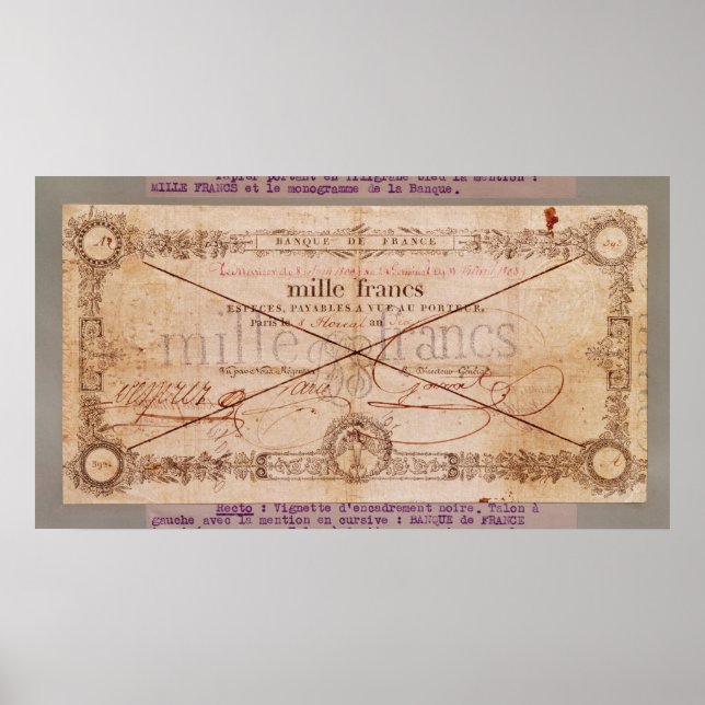 Affiche 1000 Francs billet de 8 Floreal, An X (Devant)