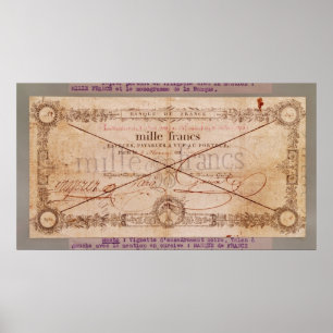 Affiche 1000 francs de billet de banque de 8 Floreal, un X