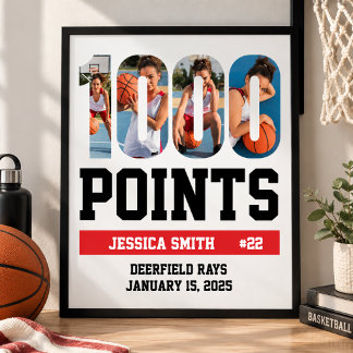 Affiche 1000 Points Basketball Blanc