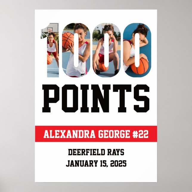 Affiche 1000 Points Basketball Blanc (Devant)