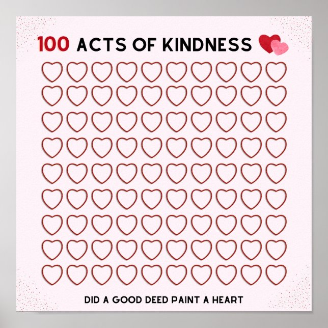 AFFICHE 100 ACTES DE GENTILLESSE, BONNE ACTION, TÂCHE POUR (Devant)
