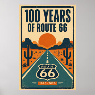 Affiche 100 ans de Route 66 Litho Centenaire