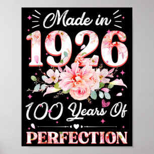 Affiche 100 ans faits en 1926 Floral 100e anniversaire W