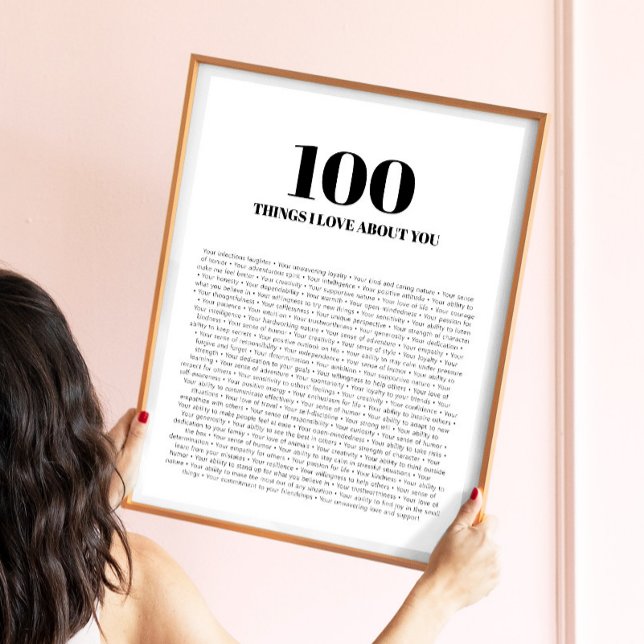 Affiche 100 choses que j'aime à propos de vous minimaliste (Créateur téléchargé)
