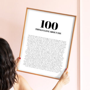 Affiche 100 choses que j'aime de toi Minimaliste Moderne