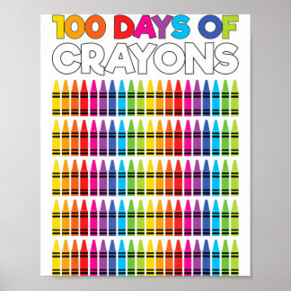 Affiche 100 Days Of Crayons Shirt For Girls Kids 100th Day