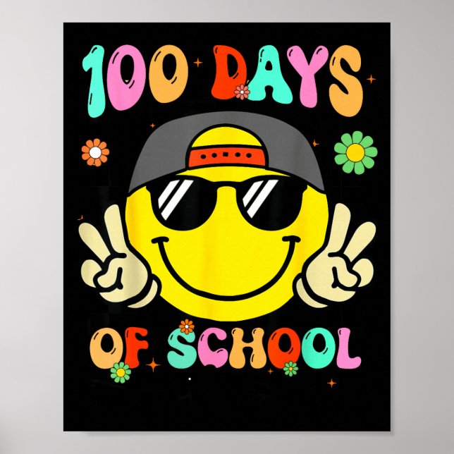 Affiche 100 Days Of School 100th Day Smile Groovy Face Tea (Devant)