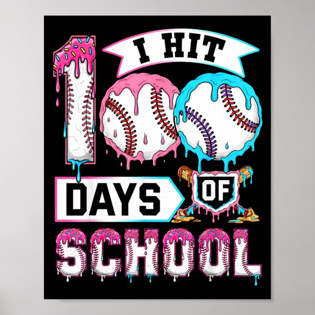 Affiche 100 Days Of School Boys Baseball Drip 100th Day Ki (Devant)