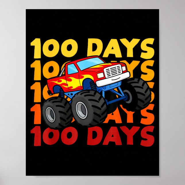 Affiche 100 Days Of School Kids Monster Truck Boys And Gir (Devant)