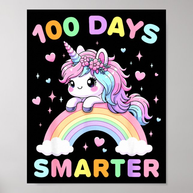 Affiche 100 Days Smarter Unicorrn 100th Day Of School Kids (Devant)