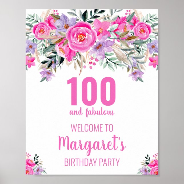 Affiche 100 et fabuleuse fête d'anniversaire rose (Devant)