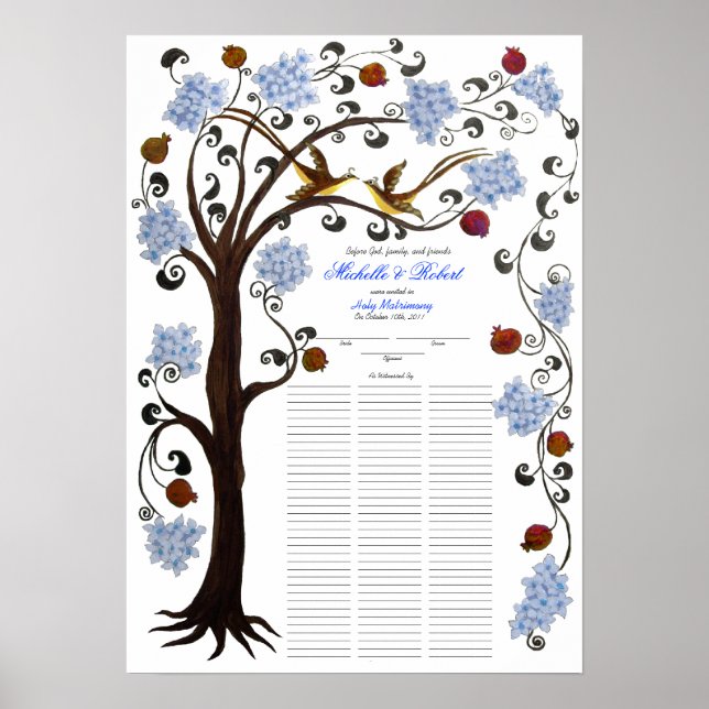 Affiche 100 guests Quaker Wedding - Blue Tree of Life (Devant)
