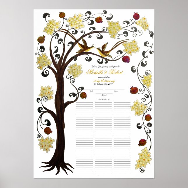 Affiche 100 guests Quaker Wedding - Yellow, Tree of life (Devant)