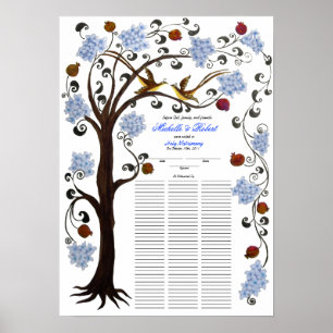 Affiche 100 invités Mariage Quaker - Arbre Bleu de Vie