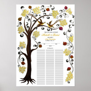 Affiche 100 invités Mariage Quaker - Jaune, Arbre de vie