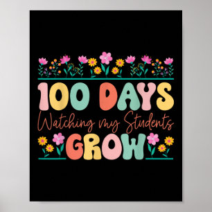 Affiche 100 Jours Cultivant Fleurs Enseignant 100e Jour De
