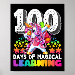 Affiche 100 jours d'apprentissage magique dabbing unicorn