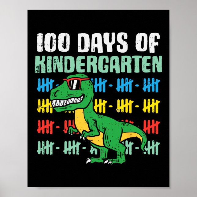 Affiche 100 jours de maternelle trex dinosaure 100e jour s (Devant)