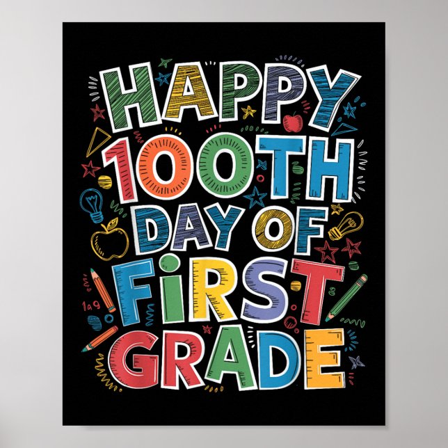 Affiche 100 Jours De Première 1ère Année Enseignant Enfant (Devant)